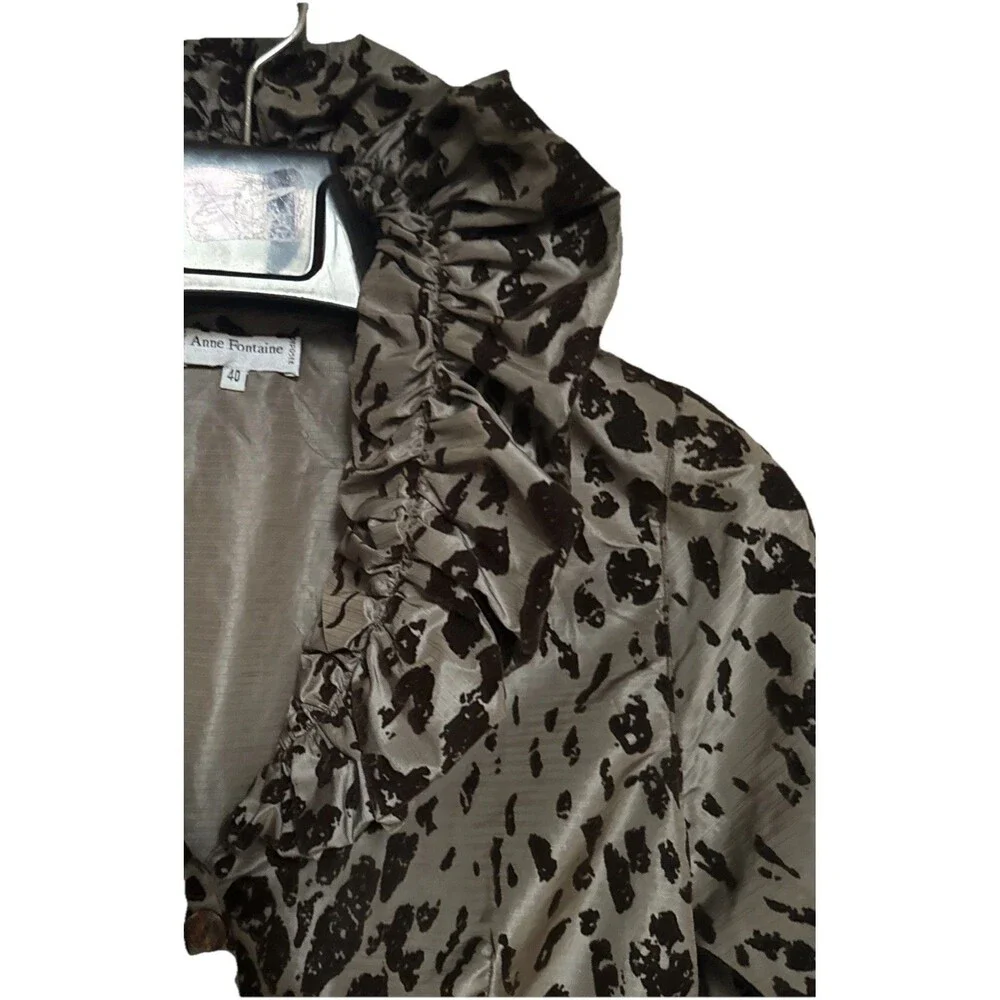 Anne Fontaine Volina Leopard Print Blazer Size 8 Ruffle Button Front Jacket